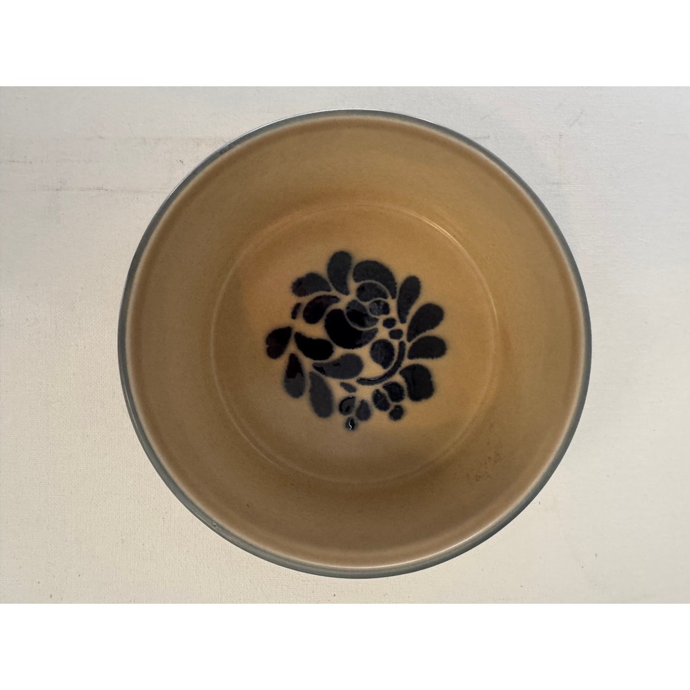 Vintage Pfaltzgraff Folk Art Stoneware Souffle Baker‎ Bowl 406 Cobalt Tulip Tan